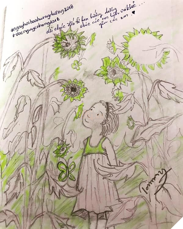 dan mang dong loat chia se tranh hoa huong duong tu ve ung ho benh nhi ung thu 30000 dong