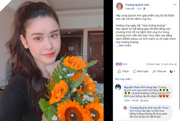   Ca sĩ Trương Quỳnh Anh cũng tham gia và kêu gọi mọi người hưởng ứng chiến dịch Ngày hội hoa hướng dương.  