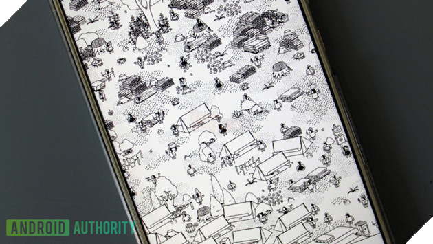 A close-up screenshot from Hidden Folks showing the black and white illustrations.