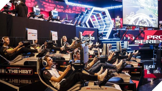 Drivers compete during the Formula 1 Esports Series. (Photo by Miles Willis/Getty Images)