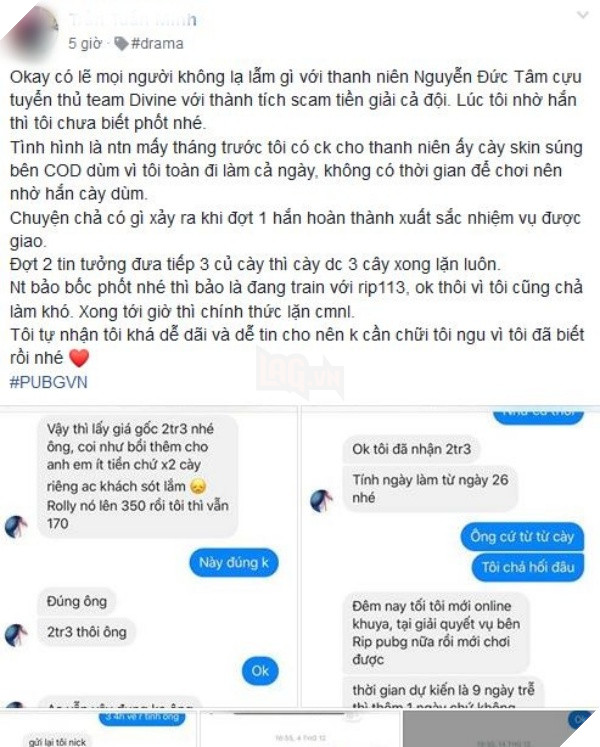 Cựu tuyển thủ Divine Esport tiếp tục bị tố scam, danh sách nạn nhân có thể vẫn còn gia tăng