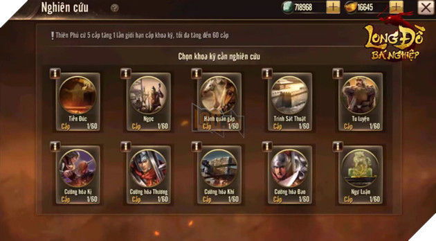 Long đồ bá nghiệp hé lộ tính năng Khoa Kĩ và Chế tác Thần Binh
