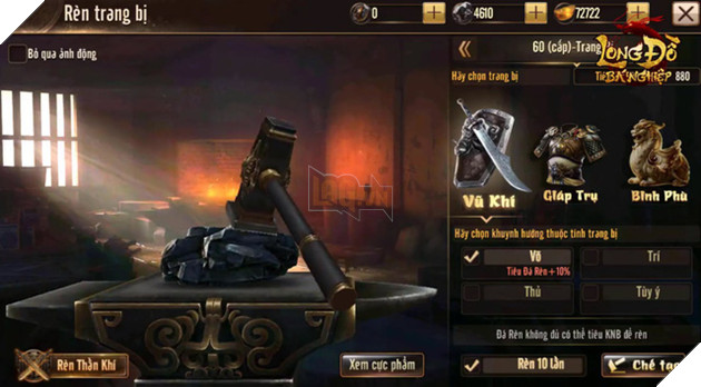 Long đồ bá nghiệp hé lộ tính năng Khoa Kĩ và Chế tác Thần Binh 4