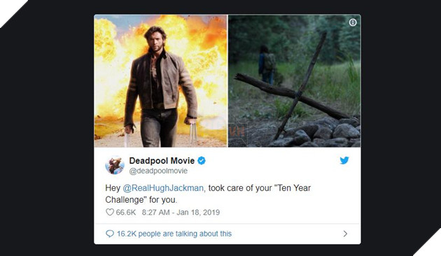 Deadpool tiếp tục troll Wolverine Hugh Jackman bằng meme 10-Year challenge