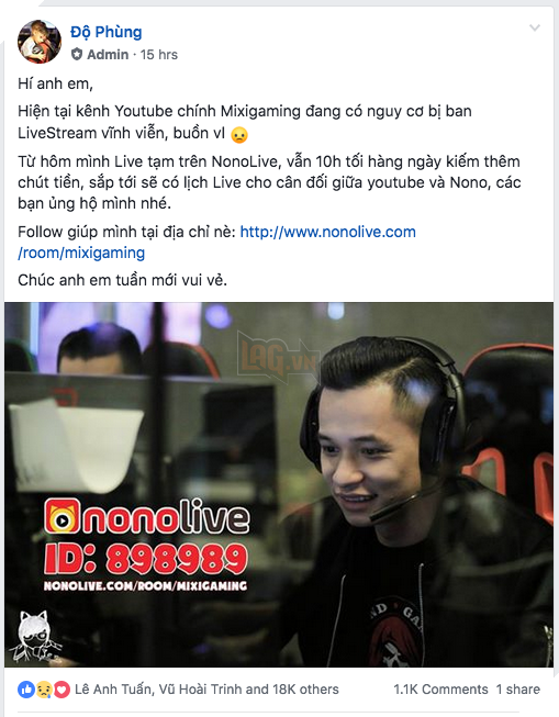 Soc: Kenh Youtube cua Do Mixi co kha nang cao se bi khoa live stream vinh vien Sốc: Kênh Youtube của Độ Mixi có khả năng cao sẽ bị khóa live stream vĩnh viễn
