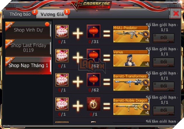 CrossFire Legends: Tặng set vũ khí VIP Transformers cùng sự kiện Nạp 1 được 2 ngay trong hôm nay 23/1 12