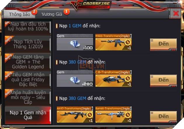CrossFire Legends: Tặng set vũ khí VIP Transformers cùng sự kiện Nạp 1 được 2 ngay trong hôm nay 23/1 4