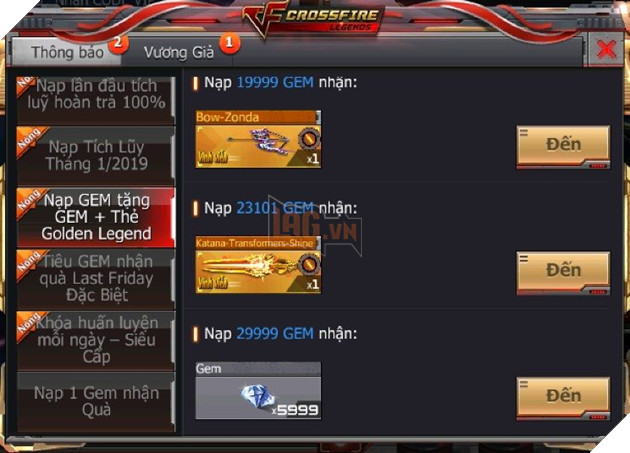 CrossFire Legends: Tặng set vũ khí VIP Transformers cùng sự kiện Nạp 1 được 2 ngay trong hôm nay 23/1 9