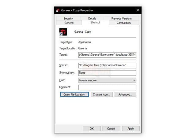 Click phải vào shortcut mới tạo > bấm qua tab Shortcut > ở dòng Target thêm dòng mã -toggleapp 32844 sau đường link mặc định > OK để hoàn tất. Nguồn: Ảnh chụp màn hình.