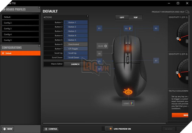 Còn tùy chỉnh đèn, DPI, hiệu ứng hay hình ảnh hiện lên màn hình OLED kia bạn có thể dùng tab Gear trong Steelseries Engine và chọn chú chuột Rival 710. Nguồn: Ảnh chụp màn hình.