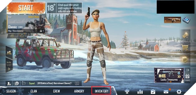 PUBG Mobile VN: Cach thay doi ngoai hinh, kieu toc cho nhan vat trong game Đầu tiên là sau khi vào game bạn cần nhấn vào nút rương chứa đồ của mình ở phía dưới màn hình như thế này. Nguồn: Ảnh chụp màn hình.