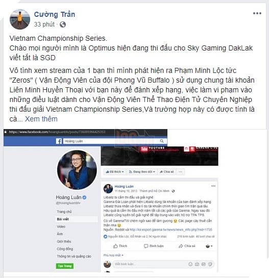 Lien Minh Huyen Thoai Optimus bat ngo to cao Zeros co hanh vi cay thue Elo tren facebook ca nhan Liên Minh Huyền Thoại Optimus bất ngờ tố cáo Zeros có hành vị cày thuê Elo trên facebook cá nhân