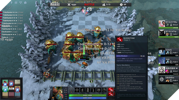 Dota Auto Chess - Bắt đầu xuất hiện hack, vừa vào trận đã có 2400% máu và sau đó là 10 con Tide 3 sao