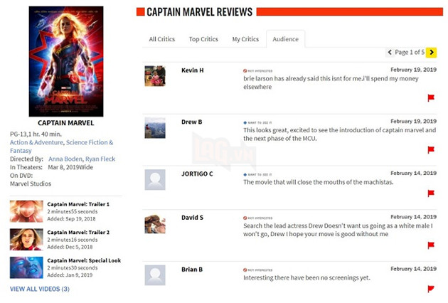 Chua cong chieu, Captain Marvel da linh Chưa công chiếu, Captain Marvel đã lĩnh bom Review trên Rotten