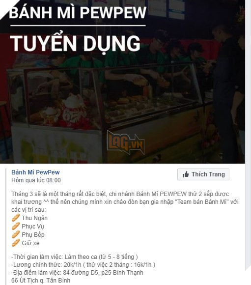 PewPew chuẩn bị mở cửa thêm một chi nhánh bánh mì PewPew nữa