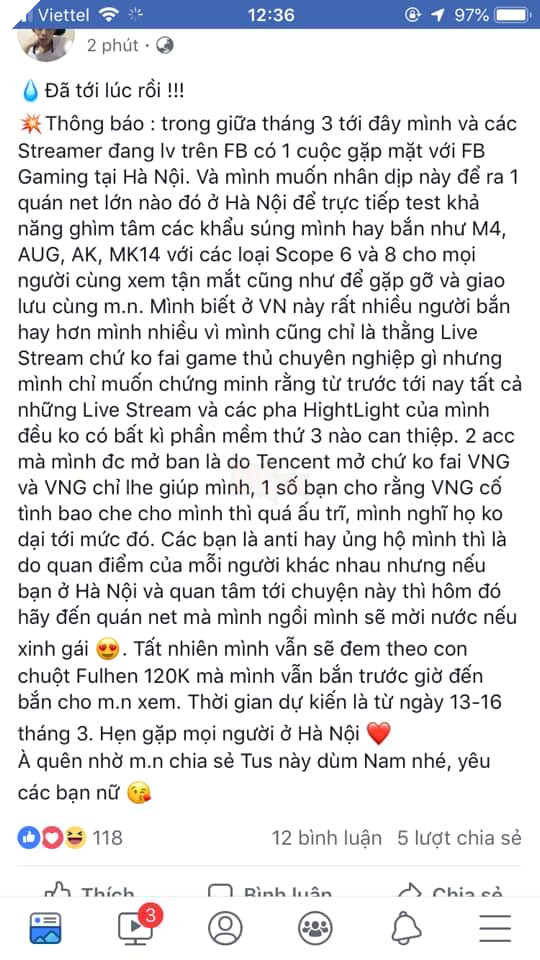 De chung minh khong dung Hack - Nam Blue dat hen ra net the hien Ghim Tam M4, AK, AUG Để chứng minh không dùng Hack - Nam Blue đặt hẹn ra net thể hiện Ghim Tâm M4, AK, AUG