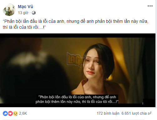 'Phan boi lan dau la loi cua anh nhung de anh phan boi them lan nay nua la loi cua toi' - cau noi cua Huong Giang Idol bong dung thanh trend cua gioi tre 2 Nhiều các hội, nhóm đã đăng tải câu nói này nhận được nhiều lượt thích và chia sẻ.