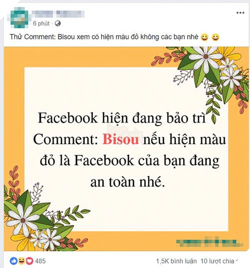Loi dung viec Facebook gap su co, dan mang tung ra tro he Bisou de kiem tuong tac Trò lừa bình luận Bisou để kiểm tra tài khoản Facebook an toàn