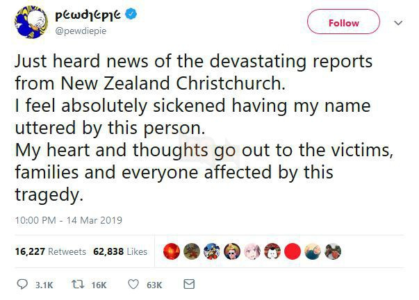 PewDiePie len tieng sau khi bi ke xa sung nhac den trong khi dang giet nguoi PewDiePie lên tiếng sau khi bị kẻ xả súng nhắc đến trong khi đang giết người