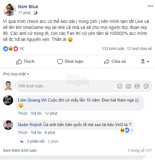 Tiếp tục bị Tencent khóa tài khoản, Nam Blue lại lóc cóc lên trụ sở VNG khiếu nại, quyết đòi tài khoản game