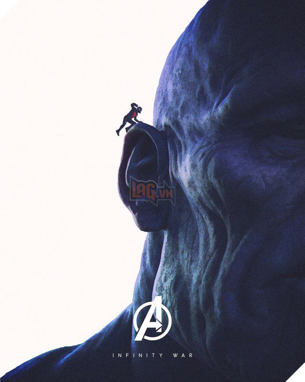 A poster of Ant-Man crawling into Thanosâ ear