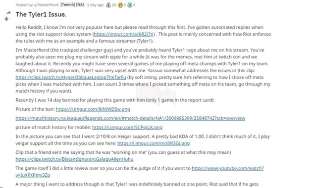 Bị khóa tài khoản 14 ngày, game thủ quay qua đổ lỗi cho Tyler1 và Riot Games 3