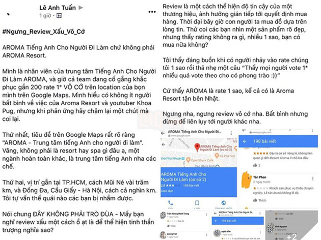 Nhân viên trung tâm Tiếng Anh van xin cộng đồng mạng ngưng rate 1 sao vì lỡ mang tên giống resort Aroma