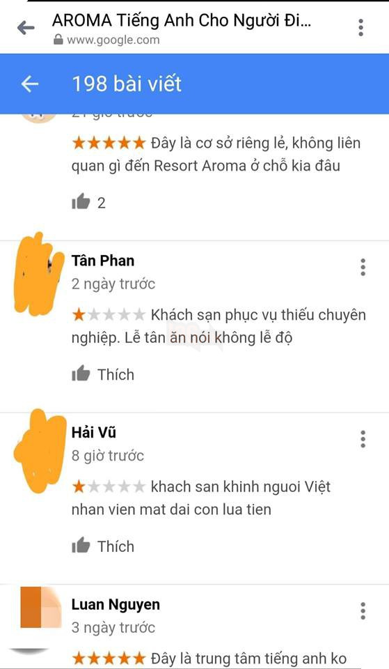 Nhân viên trung tâm Tiếng Anh van xin cộng đồng mạng ngưng rate 1 sao vì lỡ mang tên giống resort Aroma 2
