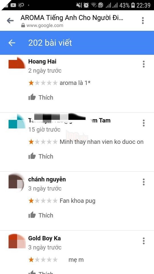 Nhân viên trung tâm Tiếng Anh van xin cộng đồng mạng ngưng rate 1 sao vì lỡ mang tên giống resort Aroma 6