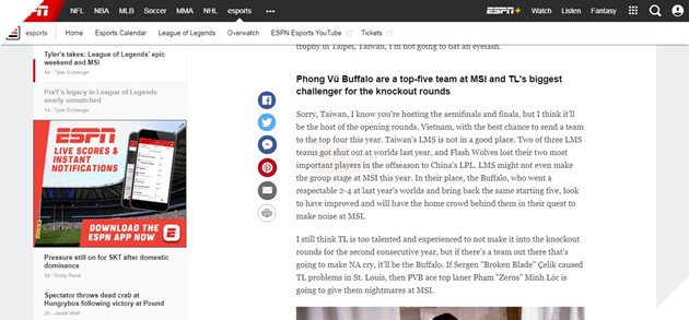 LMHT: Phong Vũ Buffalo được ESPN đánh giá vượt trội hơn so với Flash Wolves