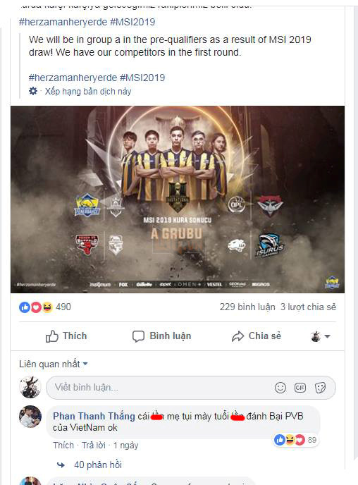 LMHT: Fan Phong Vũ Buffalo công kích fanpage đội tuyển Thổ Nhĩ Kỳ với lời lẽ khó nghe 2