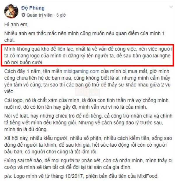 Lob.vn giải thích chỉ đăng kí hộ logo của Mixifood, sẽ bàn giao lại trong thời gian tới