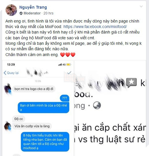 Fan của Độ Mixi quên não ở nhà, vào thẳng fanpage MixiFood chính chủ...đòi logo 2