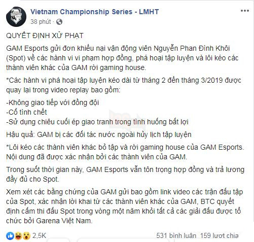 Tin chấn động: GAM Esports tố cáo tuyển thủ của mình phá hoại, cấm thi đấu 1 năm 2