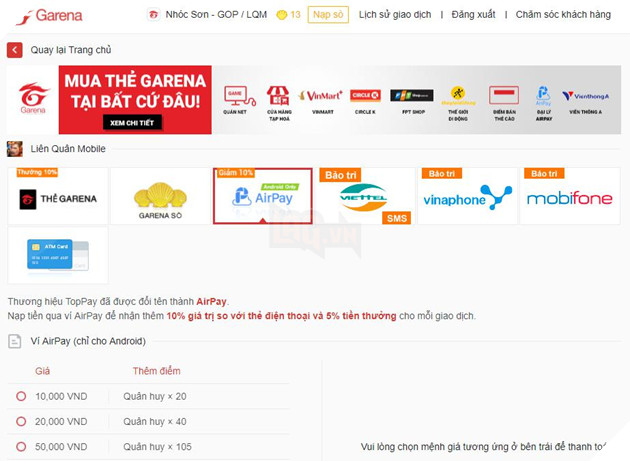 Hướng dẫn chi tiết cách nạp tiền Liên Quân mobile giá rẻ đơn giản và an toàn 11