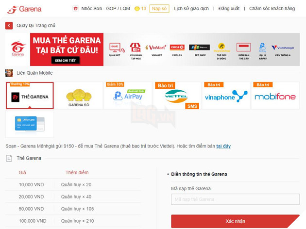 Hướng dẫn chi tiết cách nạp tiền Liên Quân mobile giá rẻ đơn giản và an toàn 9