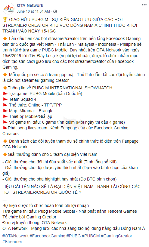 Toàn cảnh Drama về giải đấu PUBG Mobile của Facebook Gaming, OTA Network với VNG 
