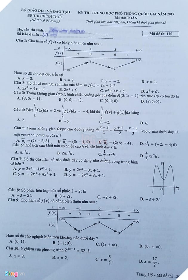 Bai giai de thi mon Toan THPT quoc gia 2019 hinh anh 1 