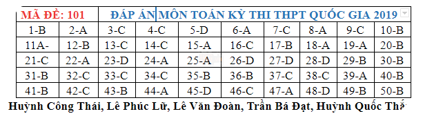 Đáp án đề thi THPT quốc gia 2019 môn Toán (tất cả mã đề) - Ảnh 1.
