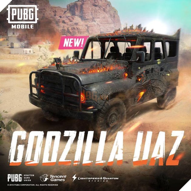 PUBG Mobile: Xe UAZ vừa được bổ sung skin chủ đề Godzilla