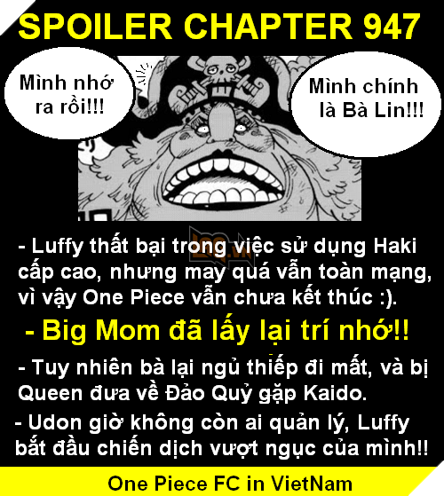 Spoilers One Piece Chap 947: Big Mom lấy lại trí nhớ, Luffy luyện xong chiêu mới