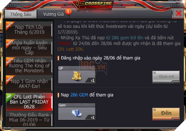 CFL Lottery nhân dịp thứ 6 cuối cùng của tháng với phần thưởng lên đến 10000 GEM 9