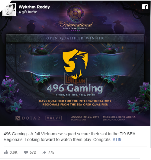 Dota 2: 496 Gaming lần đầu tiên lọt vào Vòng loại ĐNA của TI9, nhận được hàng chục triệu đồng tiền tài trợ