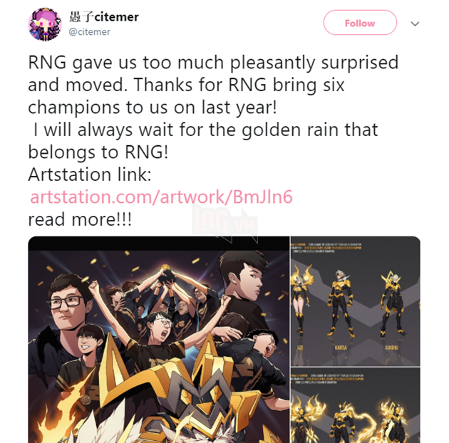 LMHT: Người hâm mộ làm hẳn bộ skin vô địch dành cho RNG vì chờ lâu quá chưa thấy họ vô địch CKTG 2