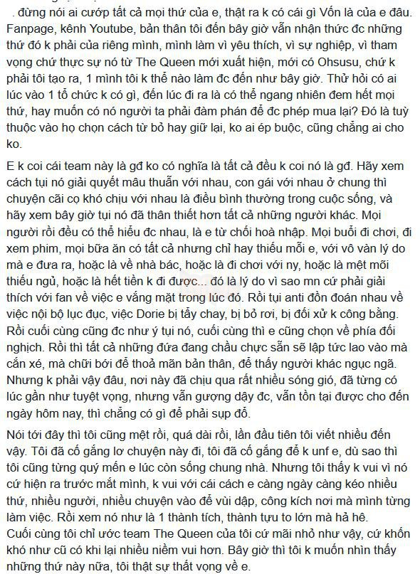 Ohsusu lên tiếng phản pháo cực mạnh về việc The Queen Team bị Dorie tố quỵt tiền 5