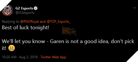 LMHT: Lầy như G2 Esports, pick Garen đi thi đấu rồi lại bảo tướng này phế lắm  2