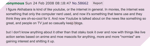 Anonymous Sun 24 Feb 2008 08:18:47 No.58662 Report I figure Akihabara is kind of like youtube, or the internet in general. In movies, the internet was something that only the computer nerd used, and now it's something that teens use and they So great, and people on TV just so casually keep blogs. but I don't know anything about it other than that otaku took it over and now with things like live action series based on anime and moe mascots for anything, more and more "normies" are gaining interest and shitting it up. Akihabara text font line
