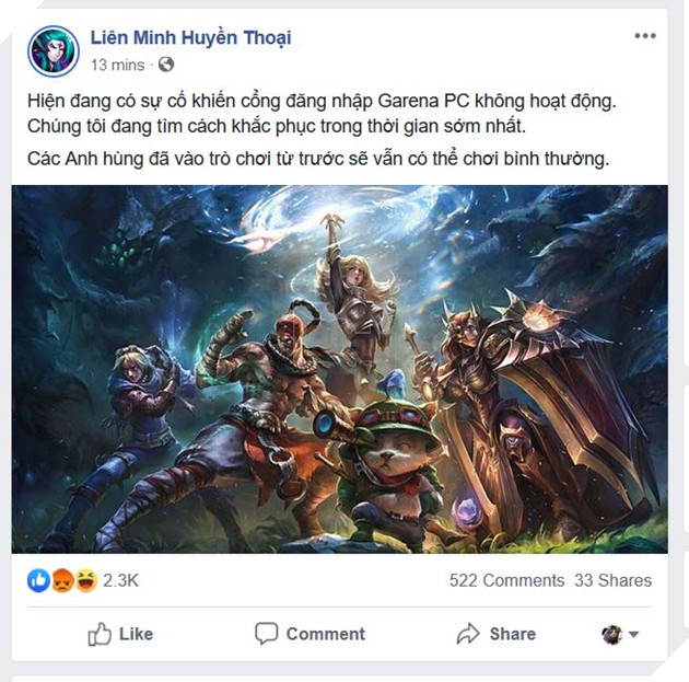 Garena bất ngờ bị sập server cổng vào log in của tất cả game LMHT, Liên Quân Mobile và Âm Dương Sư 4