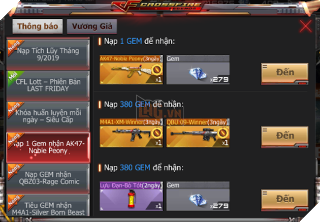 CrossFire:Legends: Kết thúc tháng 9 bằng sự kiện nạp 1 nhận 279 GEM 3