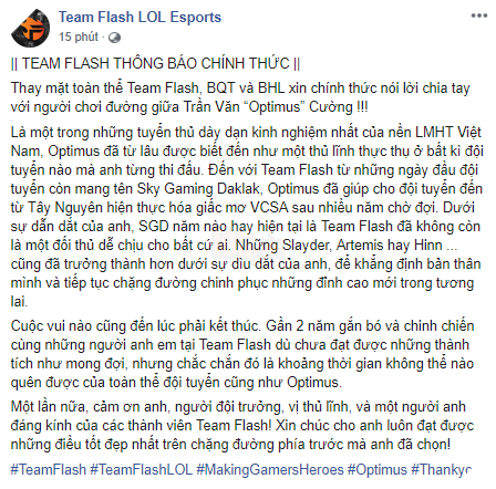 LMHT: Optimus chính thức chia tay Team Flash sau thất bại cay đắng của đội tuyển này
